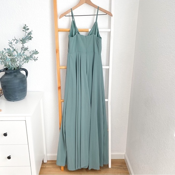 BHLDN Anthropologie Eva Maxi Dress Sage Moss Green Drape V-neck Gown Bridesmaid - Picture 5 of 13